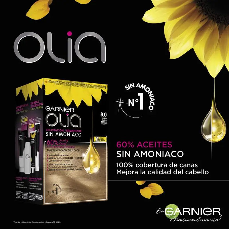 Garnier Olia Colorazione Permanente Senza Ammoniaca Per Un Profumo Piacevole Con Oli Floreali Naturali - Biondo Chiaro 8.0