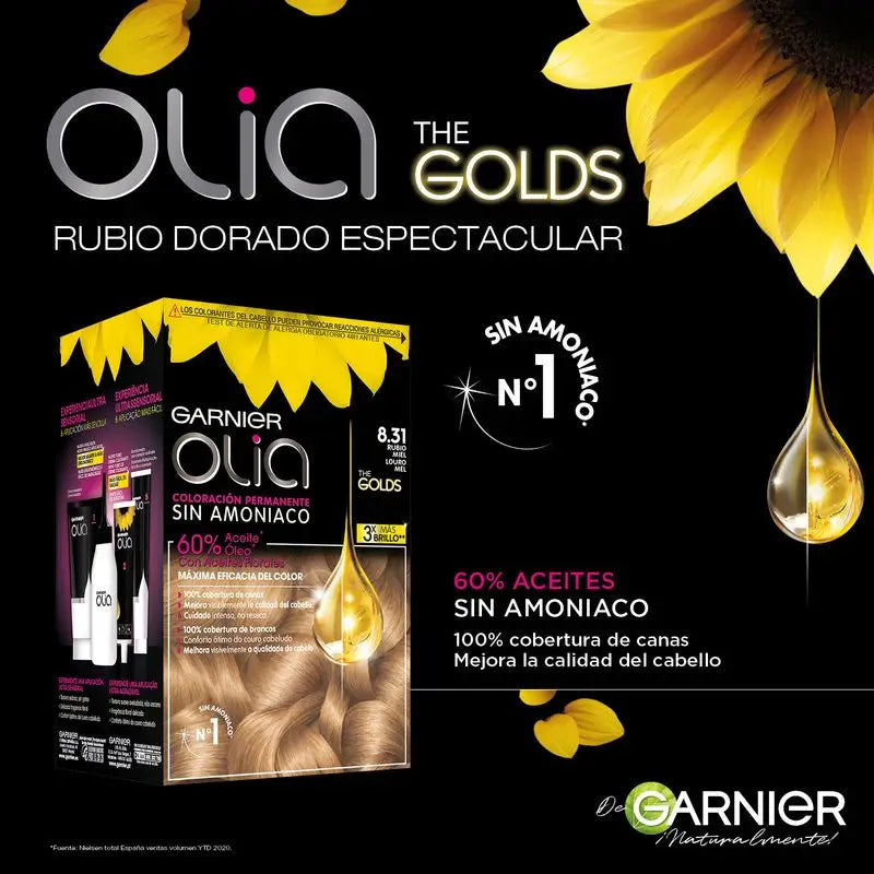Garnier Olia Colorazione Permanente Senza Ammoniaca Dal Profumo Piacevole Con Oli Floreali Naturali - Biondo Miele 8.31