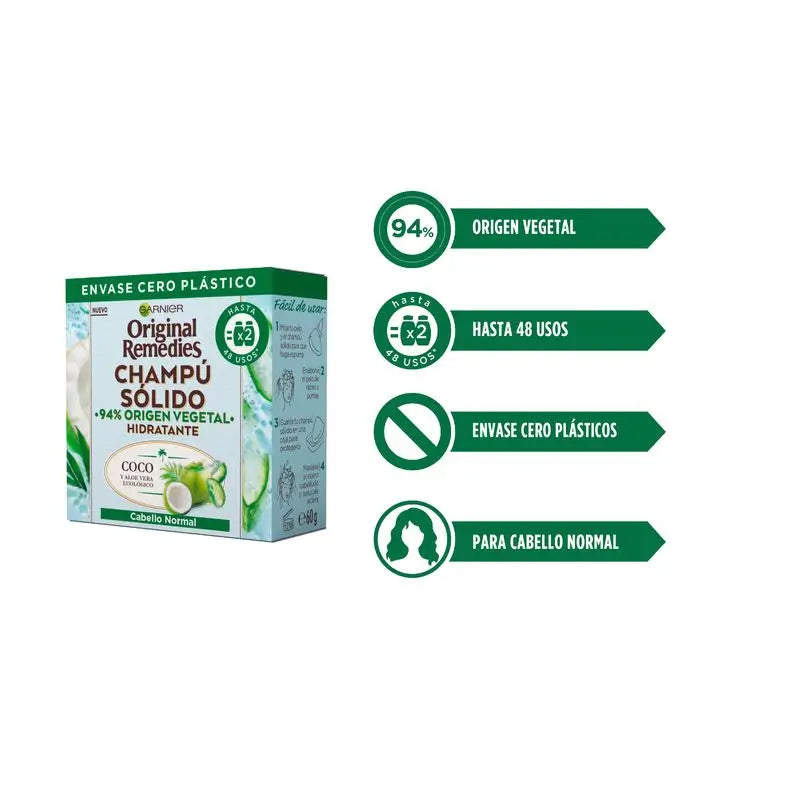 Garnier Original Remedies Shampoo solido - Cocco e Aloe Vera Bio Per capelli normali, radici grasse