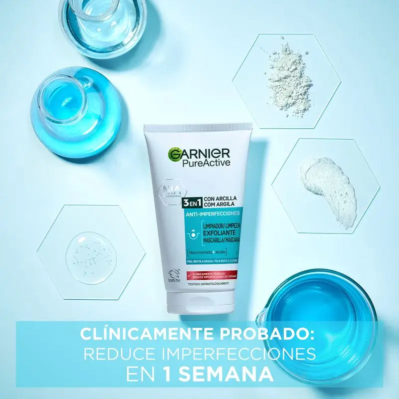 Garnier Attivo Puro 3 In 1 Gel con Argilla Anti-Imperfezioni - 150 Ml