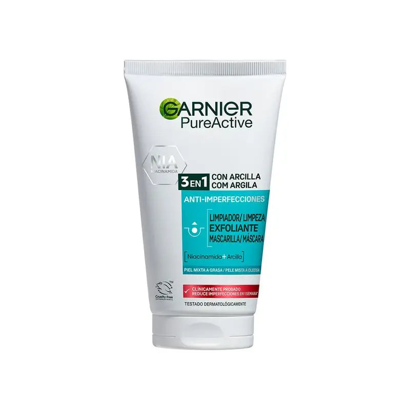 Garnier Attivo Puro 3 In 1 Gel con Argilla Anti-Imperfezioni - 150 Ml