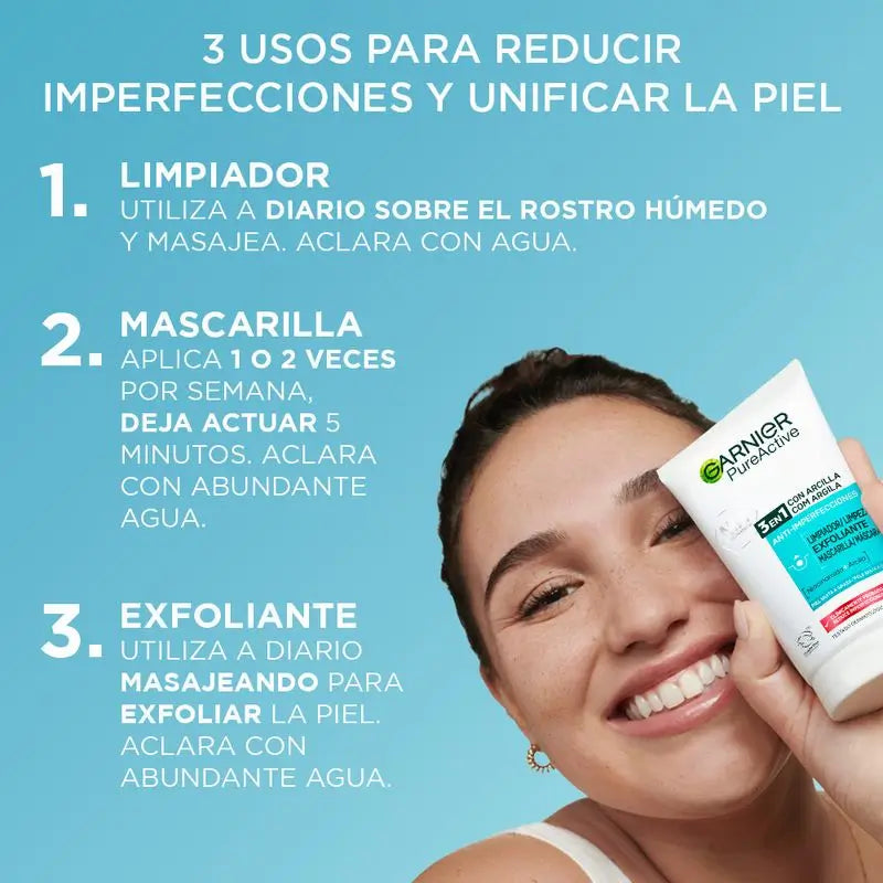 Garnier Attivo Puro 3 In 1 Gel con Argilla Anti-Imperfezioni - 150 Ml