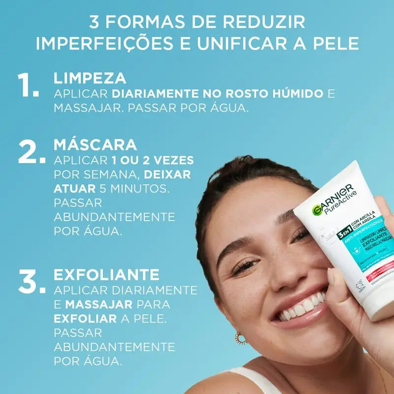 Garnier Attivo Puro 3 In 1 Gel con Argilla Anti-Imperfezioni - 150 Ml