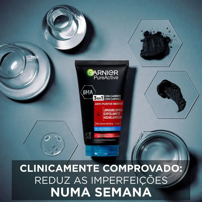 Garnier Attivo Puro 3 In 1 Gel al Carbone Anti-Macchie Nere - 150 Ml