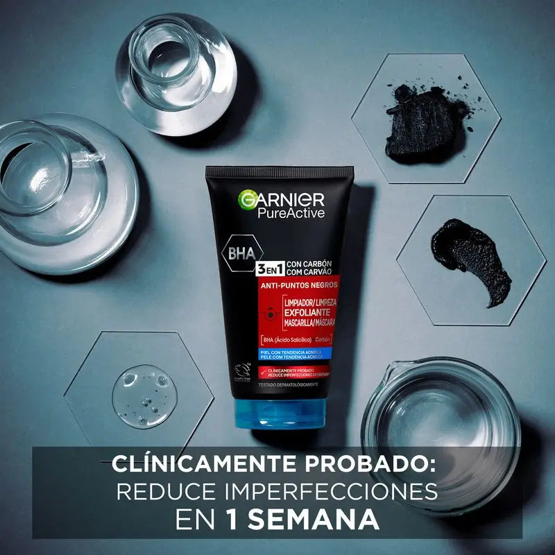 Garnier Attivo Puro 3 In 1 Gel al Carbone Anti-Macchie Nere - 150 Ml
