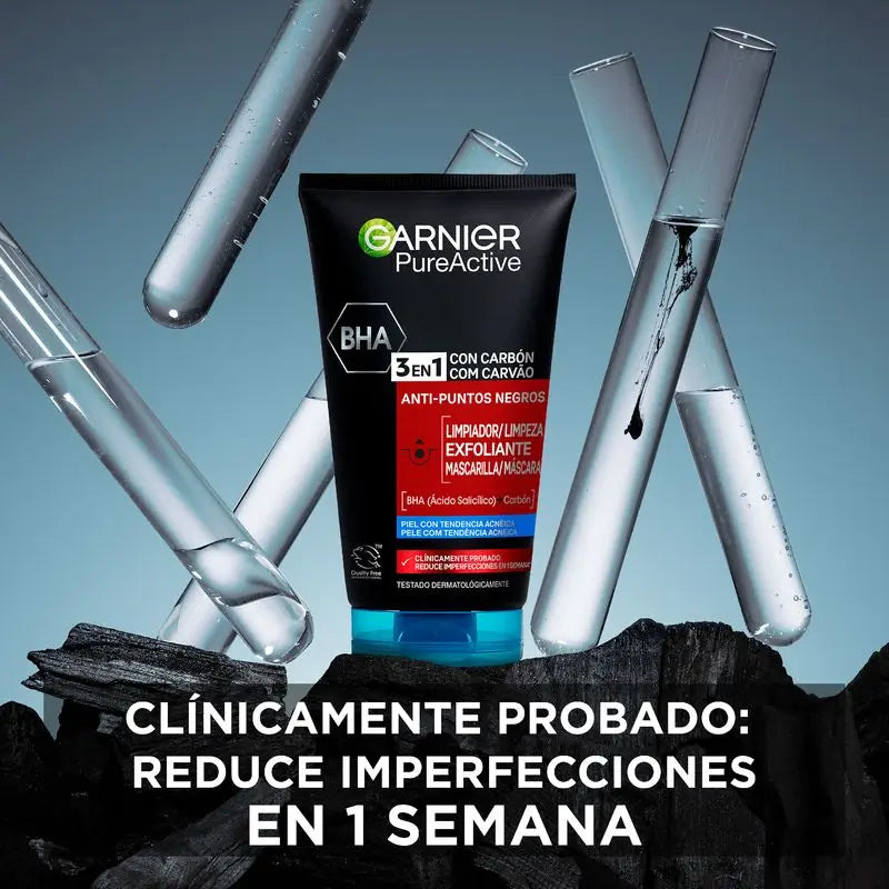 Garnier Attivo Puro 3 In 1 Gel al Carbone Anti-Macchie Nere - 150 Ml
