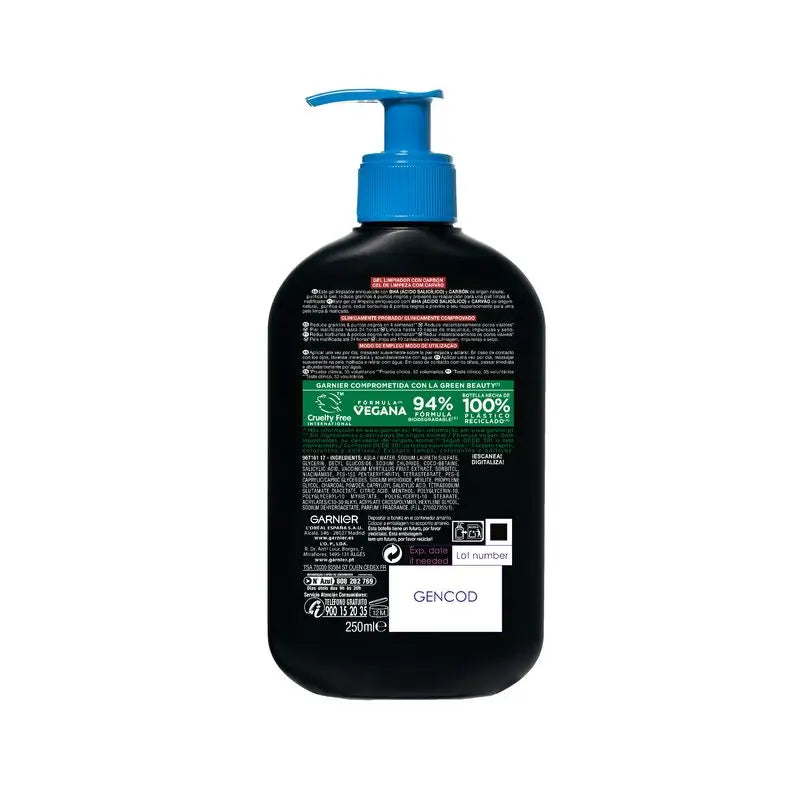 Garnier Pure Active Gel detergente anti punti neri con carbone e acido salicilico Purifica i pori e riduce i punti neri