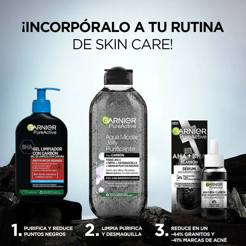 Garnier Pure Active Gel detergente anti punti neri con carbone e acido salicilico Purifica i pori e riduce i punti neri