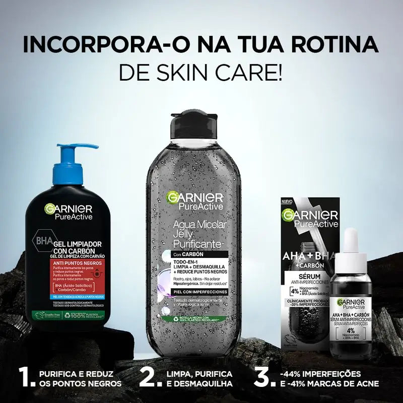 Garnier Pure Active Gel detergente anti punti neri con carbone e acido salicilico Purifica i pori e riduce i punti neri