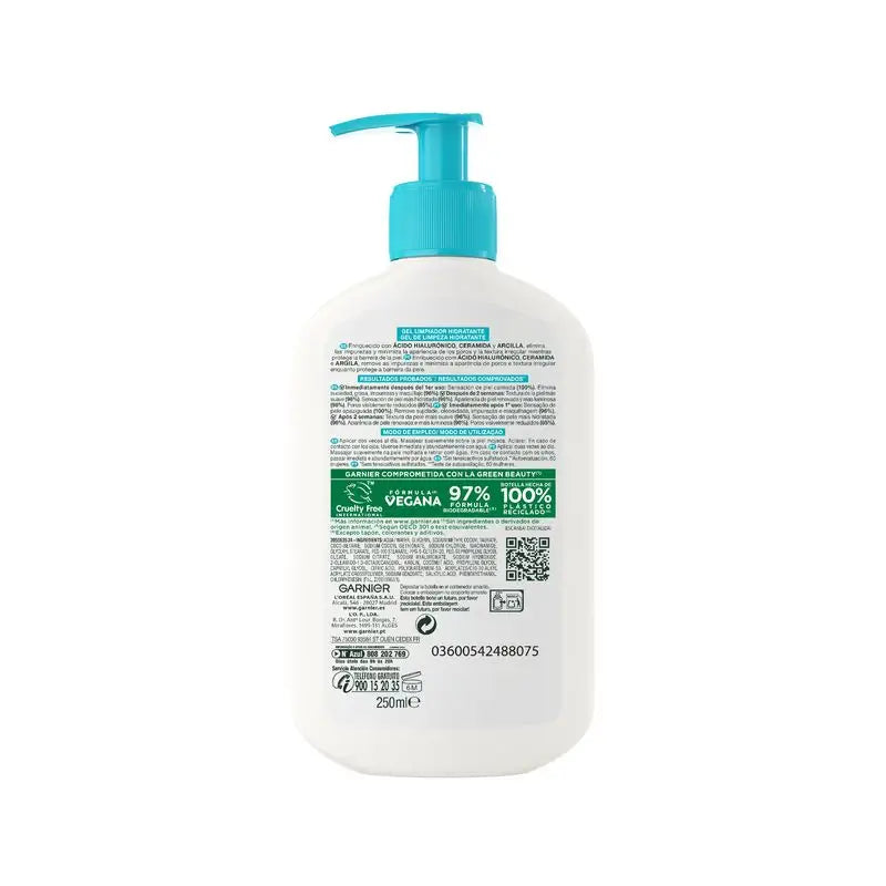 Garnier Pure Active Gel Detergente Idratante con Acido Ialuronico, Ceramide e Argilla Rimuove Impurità, Grasso e Trucco