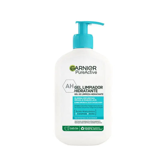 Garnier Pure Active Gel Detergente Idratante con Acido Ialuronico, Ceramide e Argilla Rimuove Impurità, Grasso e Trucco