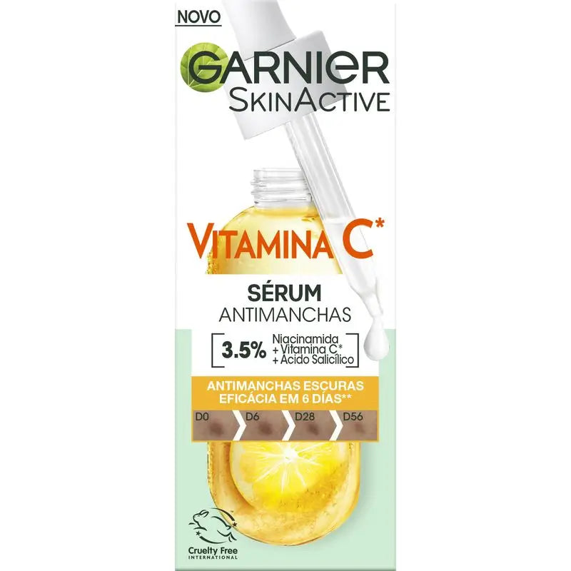 Garnier Siero Anti-Macchie con Vitamina C, Niacinamide e Acido Salicilico. Riduce il 43% delle macchie scure.