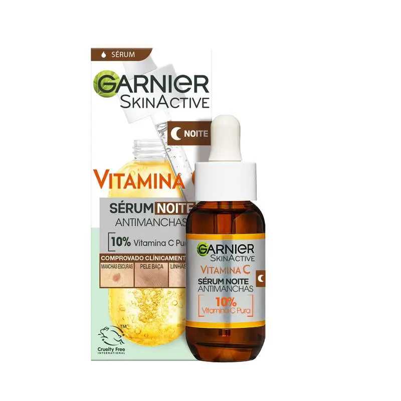 Siero notte anti-macchie Garnier con il 10% di Vitamina C. Risultati su macchie, pelle spenta e linee sottili.