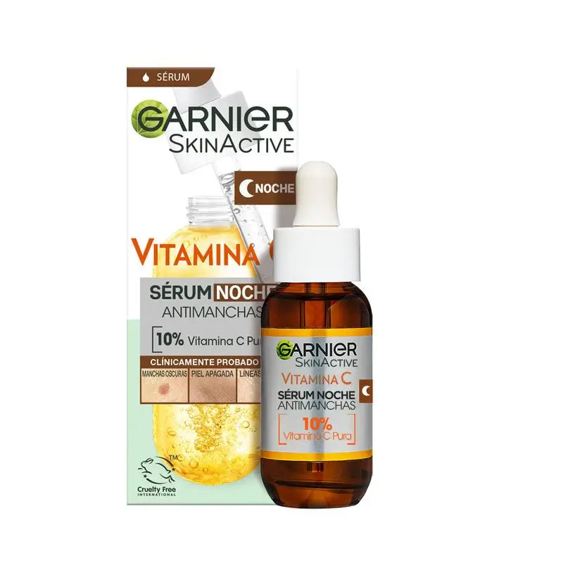 Siero notte anti-macchie Garnier con il 10% di Vitamina C. Risultati su macchie, pelle spenta e linee sottili.