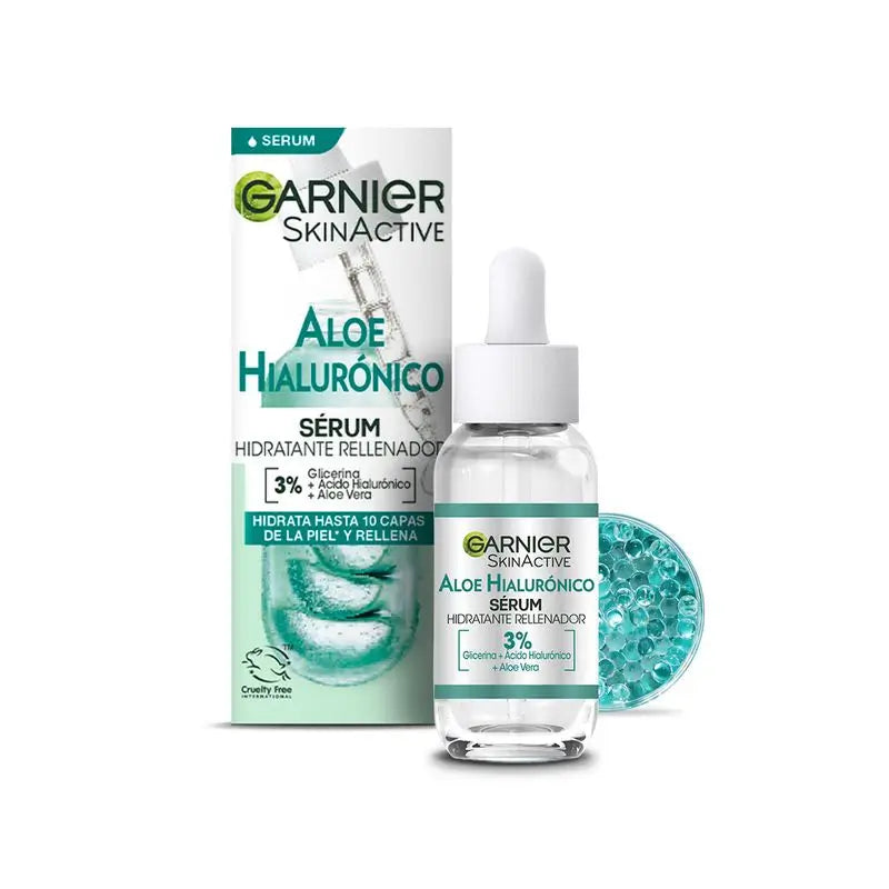 Garnier Aloe Hyaluronic Siero Idratante Ricostituente con 3% di Glicerina + Acido Ialuronico + Aloe Vera.