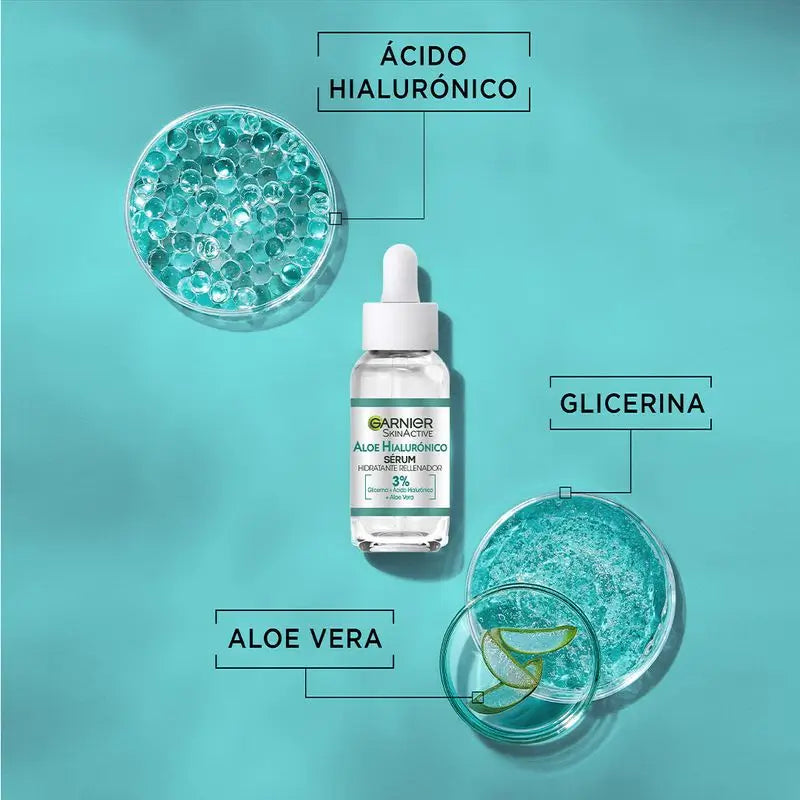 Garnier Aloe Hyaluronic Siero Idratante Ricostituente con 3% di Glicerina + Acido Ialuronico + Aloe Vera.