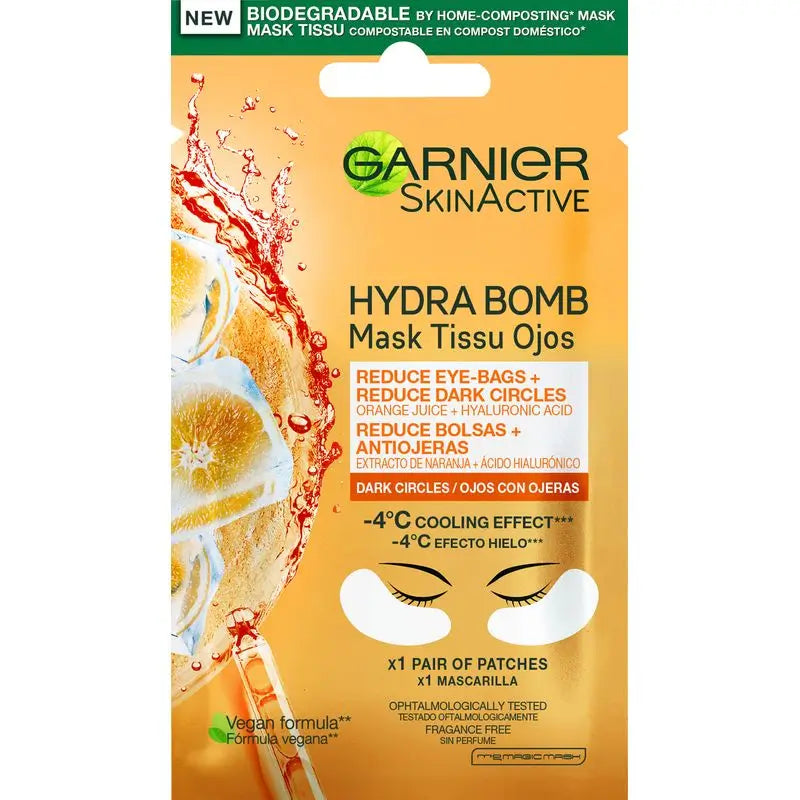 Garnier Skin Active Mask Tessuto Contorno Occhi Anti-Fatica e Anti-Occhiaie con Acido Ialuronico ed Estratto di Arancia