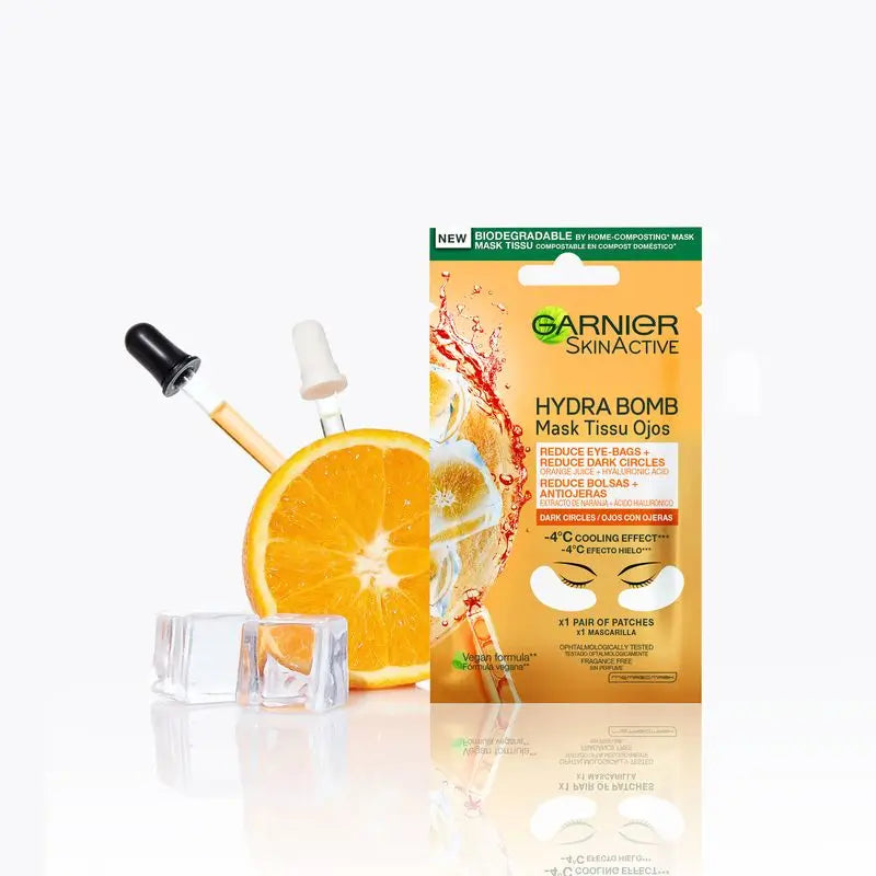 Garnier Skin Active Mask Tessuto Contorno Occhi Anti-Fatica e Anti-Occhiaie con Acido Ialuronico ed Estratto di Arancia