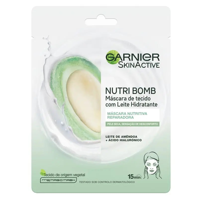 Garnier Skin Active Nutri Bomb Maschera Lattea Riparatrice con Latte di Mandorle Biologico e Acido Ialuronico