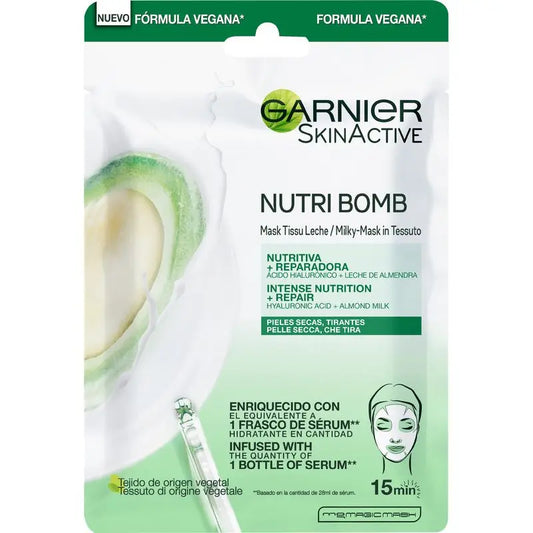 Garnier Skin Active Nutri Bomb Maschera Lattea Riparatrice con Latte di Mandorle Biologico e Acido Ialuronico