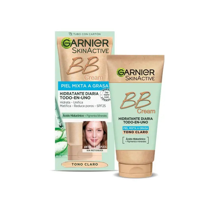 Garnier Skinactive Crema Bb opacizzante per pelle mista o grassa di tonalità chiara. Idratante Tutto In Uno Con Colore Spf 25, 50Ml