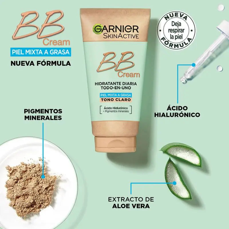Garnier Skinactive Crema Bb opacizzante per pelle mista o grassa di tonalità chiara. Idratante Tutto In Uno Con Colore Spf 25, 50Ml