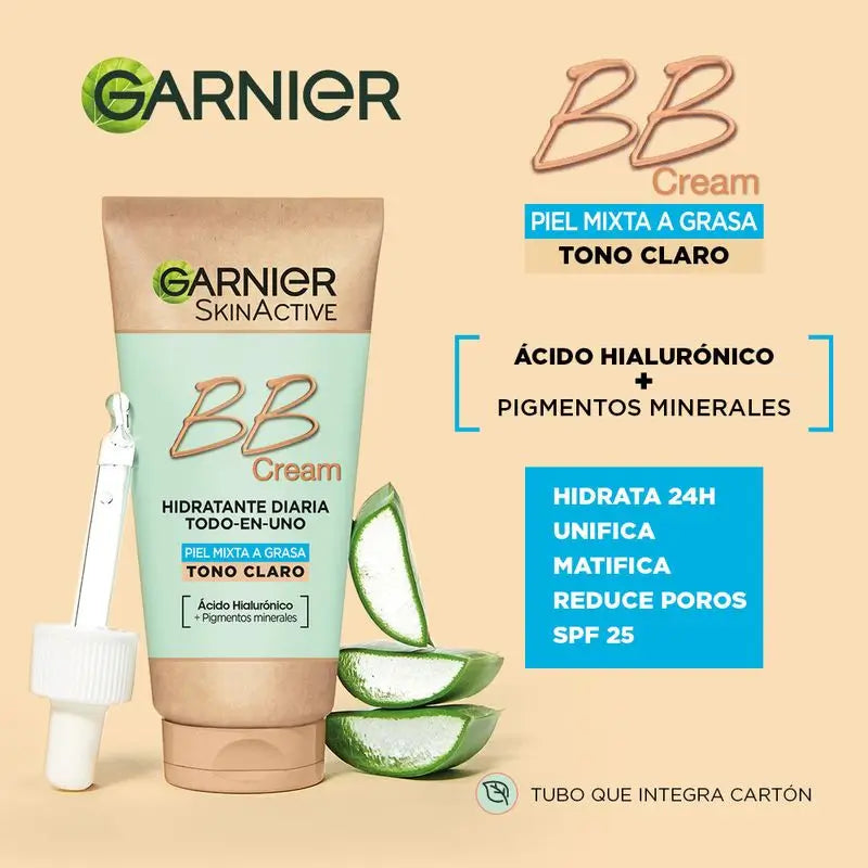 Garnier Skinactive Crema Bb opacizzante per pelle mista o grassa di tonalità chiara. Idratante Tutto In Uno Con Colore Spf 25, 50Ml