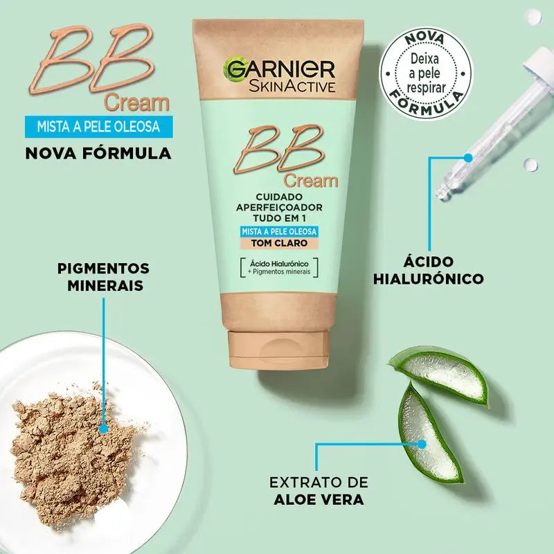 Garnier Skinactive Crema Bb opacizzante per pelle mista o grassa di tonalità chiara. Idratante Tutto In Uno Con Colore Spf 25, 50Ml