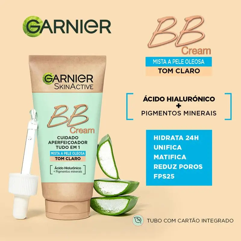 Garnier Skinactive Crema Bb opacizzante per pelle mista o grassa di tonalità chiara. Idratante Tutto In Uno Con Colore Spf 25, 50Ml