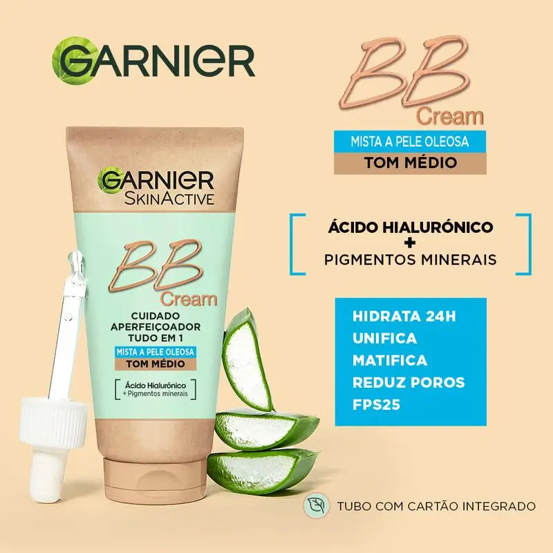 Garnier Skinactive Crema Bb opacizzante per pelli miste o grasse di tono medio. Idratante Tutto In Uno Con Colore Spf 25, 50Ml