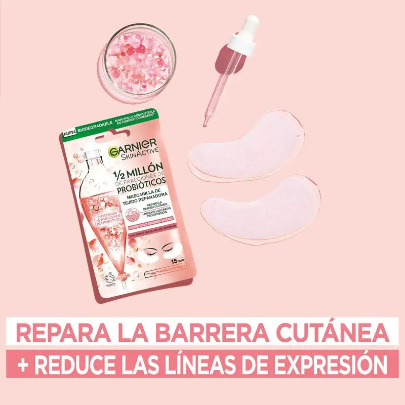 Garnier Tissue Mask Maschera riparatrice per il contorno occhi con 1/2 milione di frazioni probiotiche Riduce le rughe d'espressione