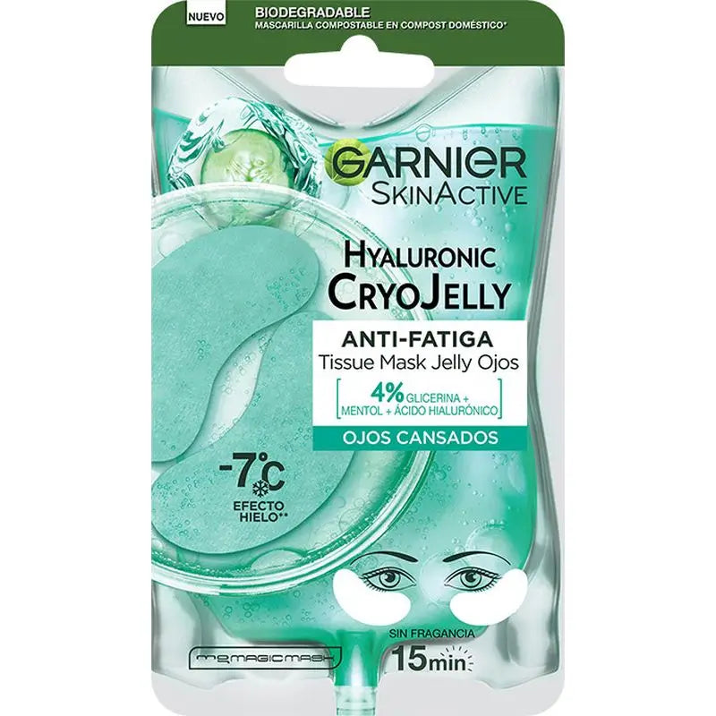 Garnier Maschera Tissue Cryo Jelly Ialuronica Maschera Contorno Occhi Anti-Fatica. 4% Glicerina + Mentolo + Acido Ialuronico.