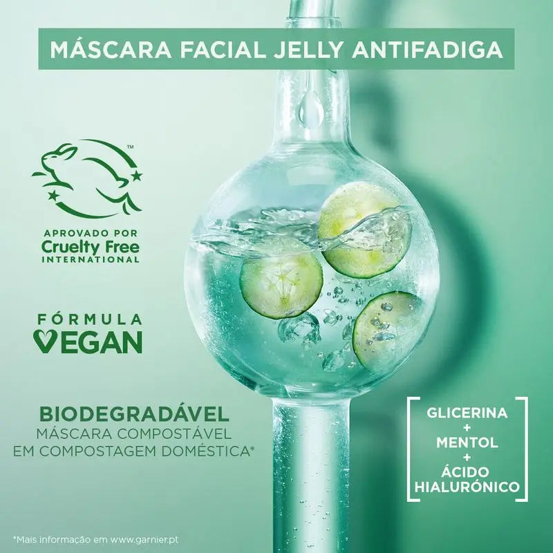 Garnier Maschera Tissue Crio Gelatina Ialuronica Anti-Fatica per la pelle stanca. 4% Glicerina + Mentolo + Acido Ialuronico.