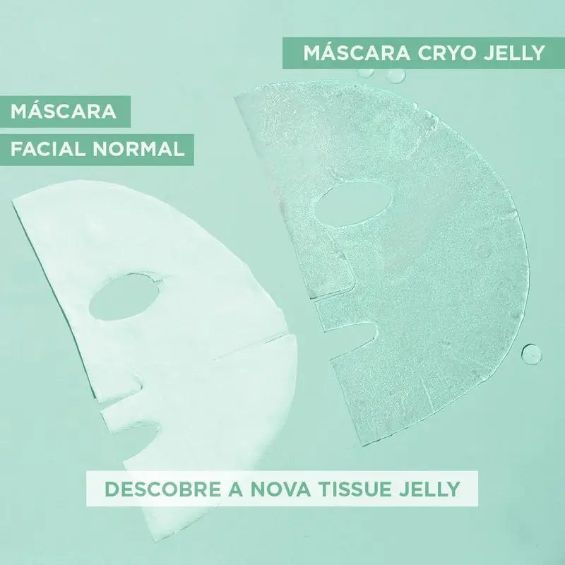 Garnier Maschera Tissue Crio Gelatina Ialuronica Anti-Fatica per la pelle stanca. 4% Glicerina + Mentolo + Acido Ialuronico.