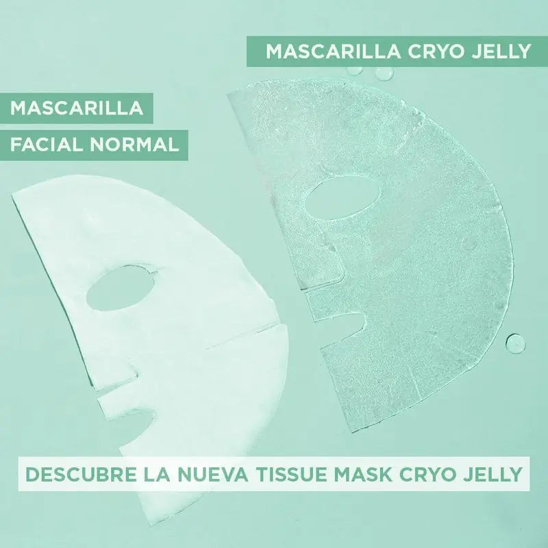 Garnier Maschera Tissue Crio Gelatina Ialuronica Anti-Fatica per la pelle stanca. 4% Glicerina + Mentolo + Acido Ialuronico.