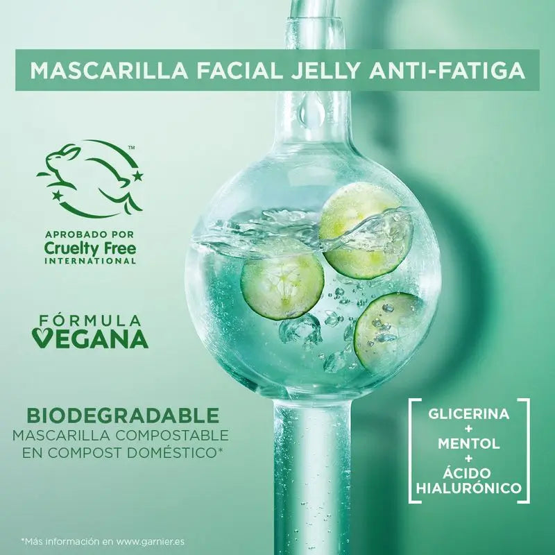 Garnier Maschera Tissue Crio Gelatina Ialuronica Anti-Fatica per la pelle stanca. 4% Glicerina + Mentolo + Acido Ialuronico.