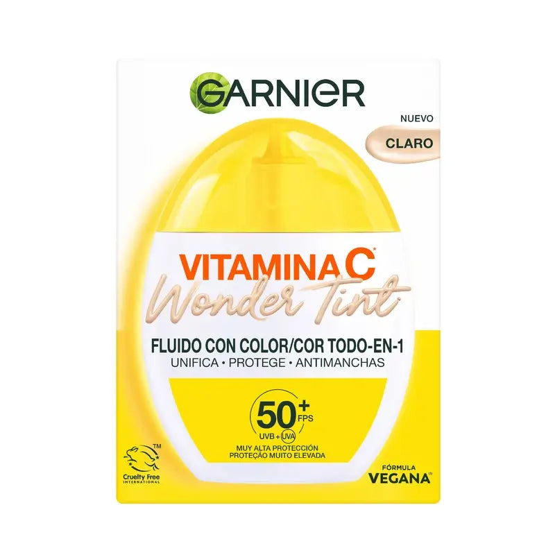 Garnier Uv Protezione Quotidiana Vitamina C Wonder Tint Spf50+, Tono Chiaro , 40 ml