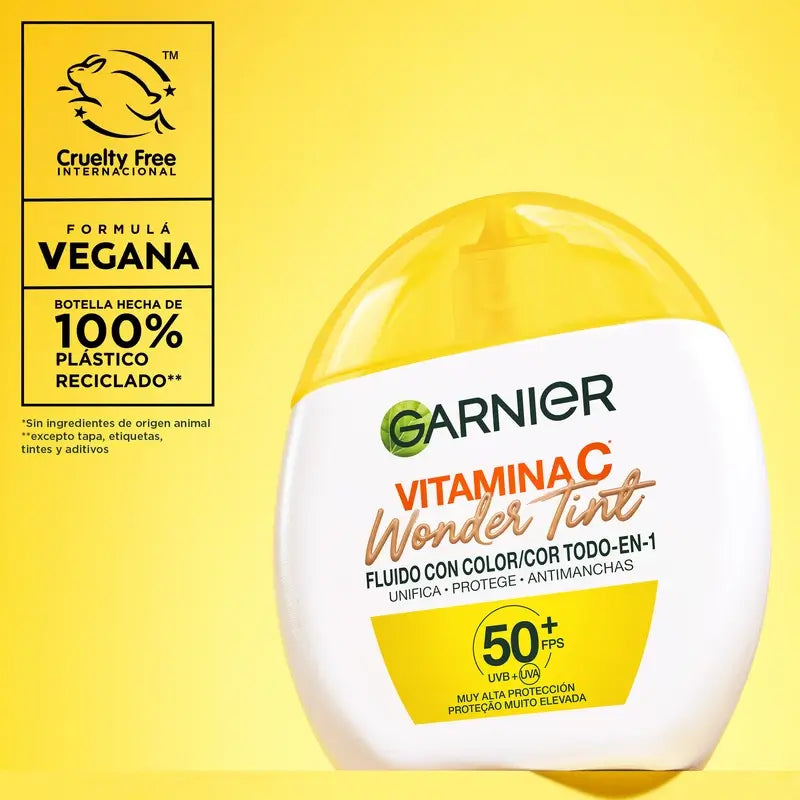 Garnier Uv Protezione Quotidiana Vitamina C Wonder Tint Spf50+, Tono Chiaro , 40 ml
