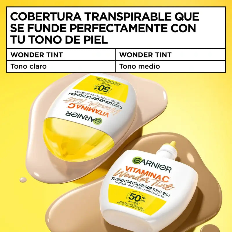 Garnier Uv Protezione Quotidiana Vitamina C Wonder Tint Spf50+, Tono Medio , 40 ml