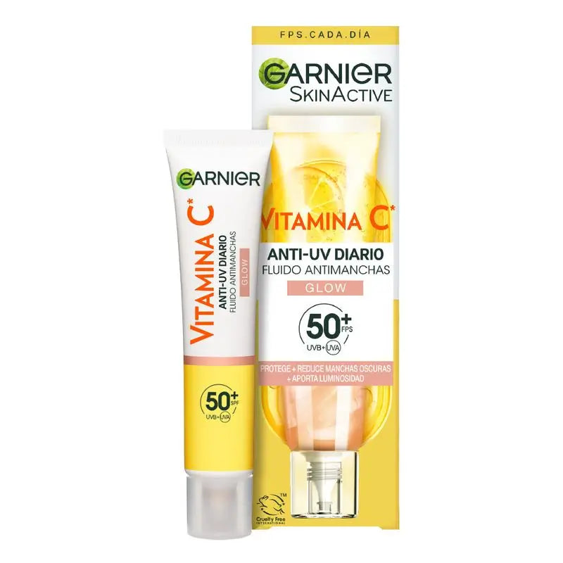 Garnier Vitamina C Fluido Anti-Uv Anti-Spot Fluido Quotidiano Effetto Glow Fps50+, 40 Ml