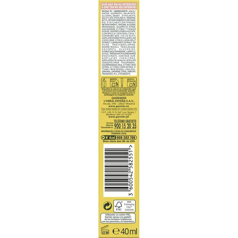 Garnier Vitamina C Fluido Anti-Uv Anti-Spot Fluido Quotidiano Effetto Glow Fps50+, 40 Ml
