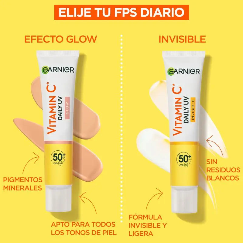 Garnier Vitamina C Fluido Anti-Uv Anti-Spot Fluido Quotidiano Effetto Glow Fps50+, 40 Ml