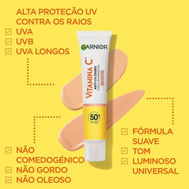 Garnier Vitamina C Fluido Anti-Uv Anti-Spot Fluido Quotidiano Effetto Glow Fps50+, 40 Ml