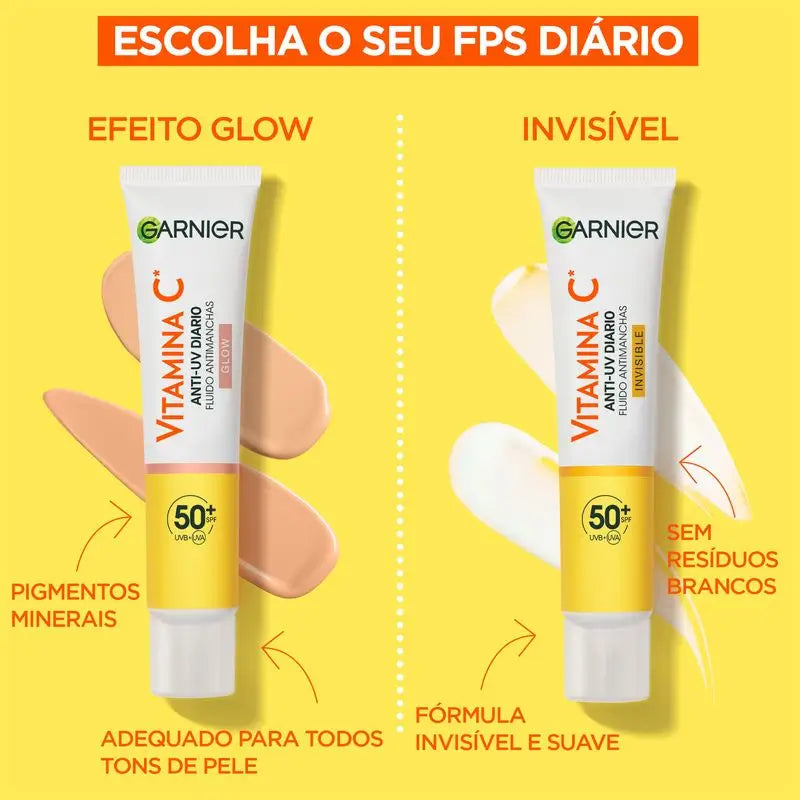 Garnier Vitamina C Fluido Anti-Uv Anti-Spot Fluido Quotidiano Effetto Glow Fps50+, 40 Ml