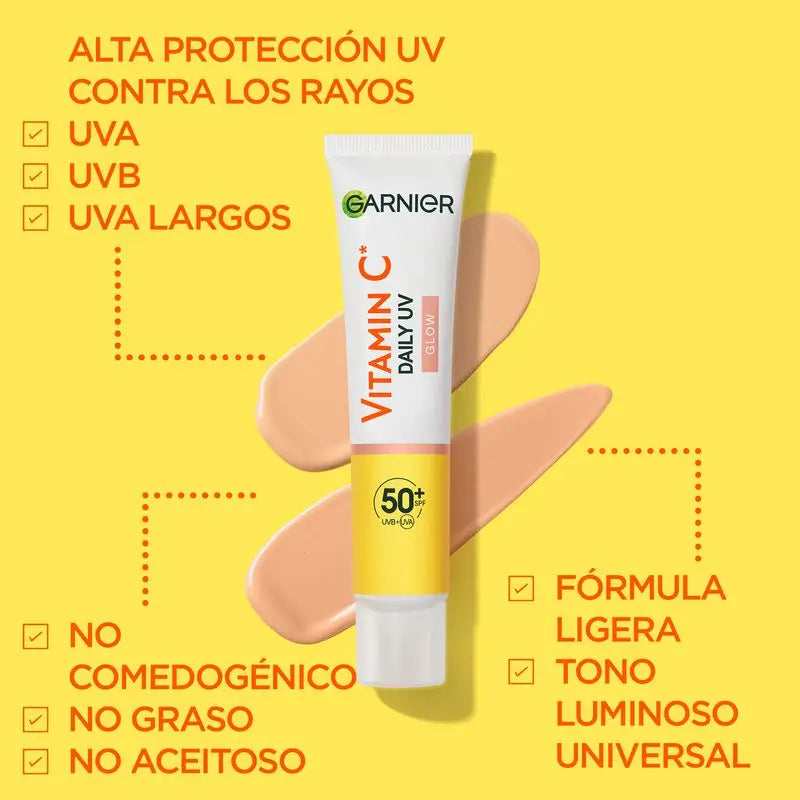 Garnier Vitamina C Fluido Anti-Uv Anti-Spot Fluido Quotidiano Effetto Glow Fps50+, 40 Ml