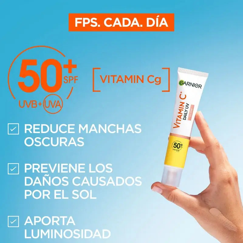 Garnier Vitamina C Fluido Anti-Uv Anti-Spot Fluido Quotidiano Effetto Glow Fps50+, 40 Ml
