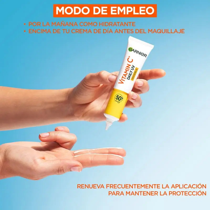 Garnier Vitamina C Invisible Anti-Uv Fluido quotidiano anti-macchie Fps50+, 40 Ml