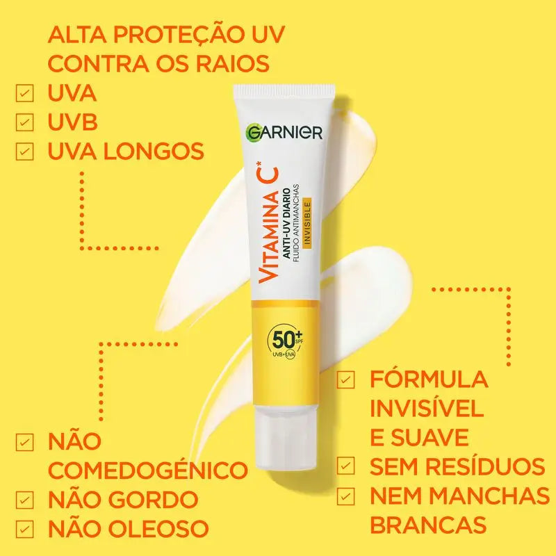 Garnier Vitamina C Invisible Anti-Uv Fluido quotidiano anti-macchie Fps50+, 40 Ml