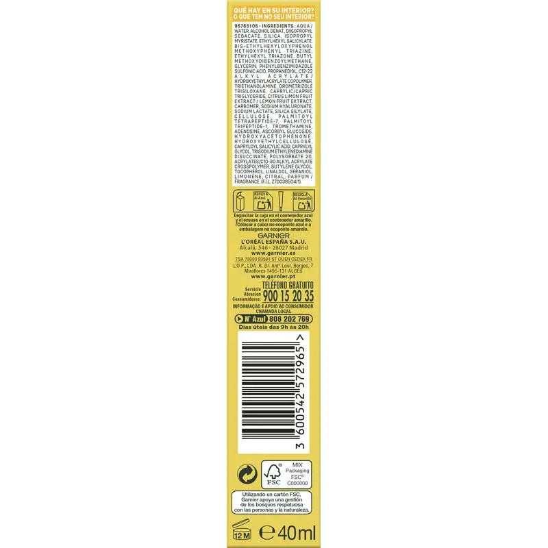 Garnier Vitamina C Invisible Anti-Uv Fluido quotidiano anti-macchie Fps50+, 40 Ml