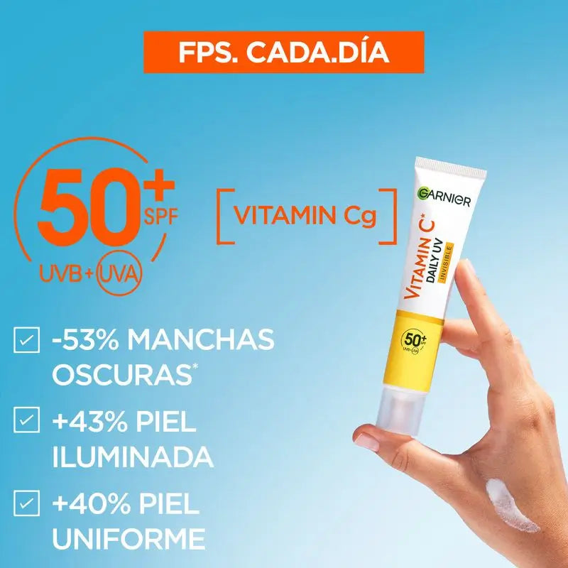 Garnier Vitamina C Invisible Anti-Uv Fluido quotidiano anti-macchie Fps50+, 40 Ml